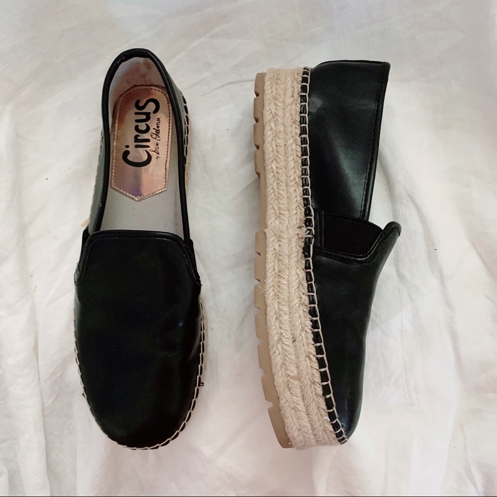 Sam Edelman Circus ‘Cora’ Black Espadrille Platform Shoe Sz 9.5